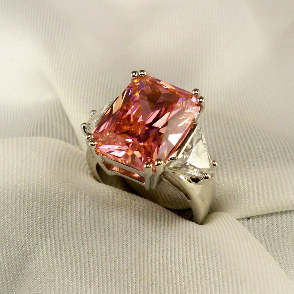 NEW Radiant Cut PINK Cubic Zirconias DESIGNER Ring